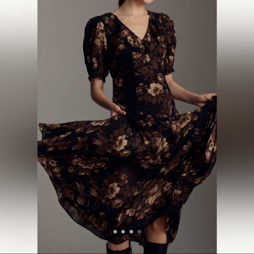 REFORMATION NWT Evra Floral Print Backless Midi Dress 6 Ruffle Open Back